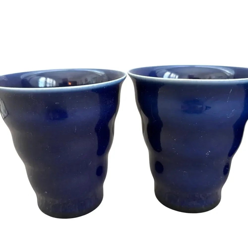 LOT 4 Boda Nova Sweden Blue Ribbed Tapered Ceramic Drinking Glasses 4